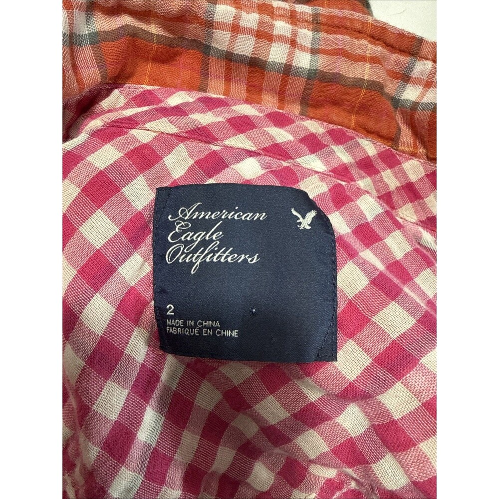 American Eagle Outfitters Women's Size 2 Plaid Shirt Pearlized Snaps - Picture 7 of 10